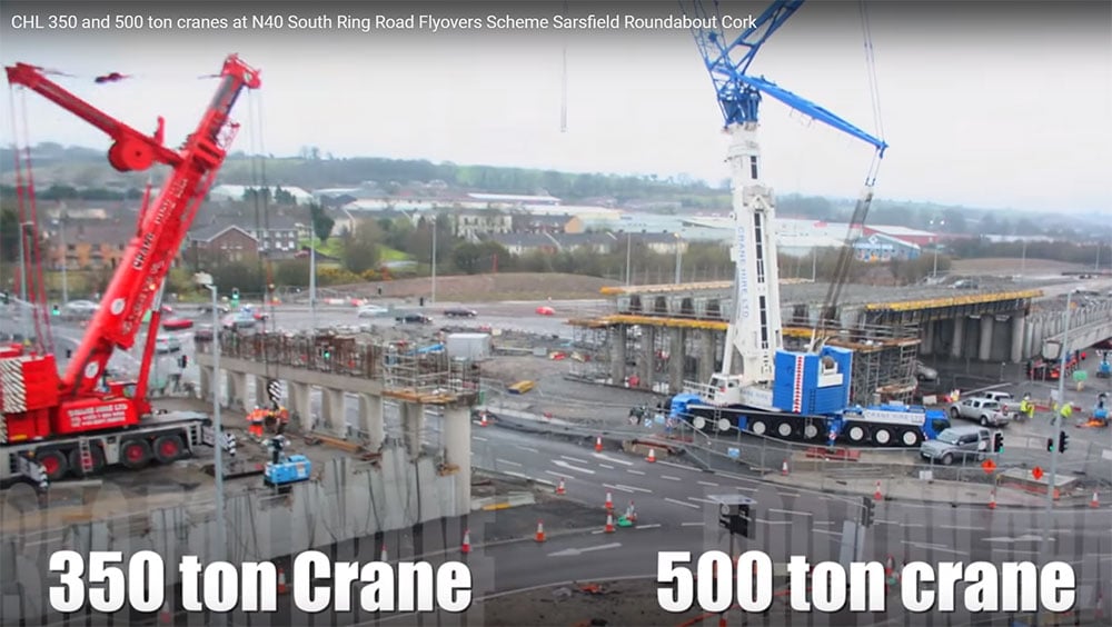 Great Crane Hire LTD Time Lapse video of tandem 350 and 500-ton AT cranes erecting a bridge.