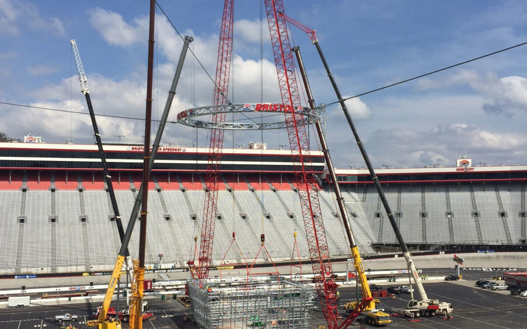 Watch time lapse videos of cranes and construction crews erect the Colossus TV at Bristol Motor Speedway.