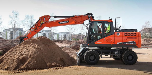 New Doosan DX190W-5 high performance Wheeled Excavator can be supplied with new wide axles option