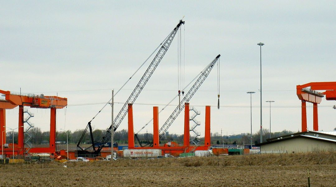 Kone Gantry Cranes being assembled at a BNSF Intermodal Facility