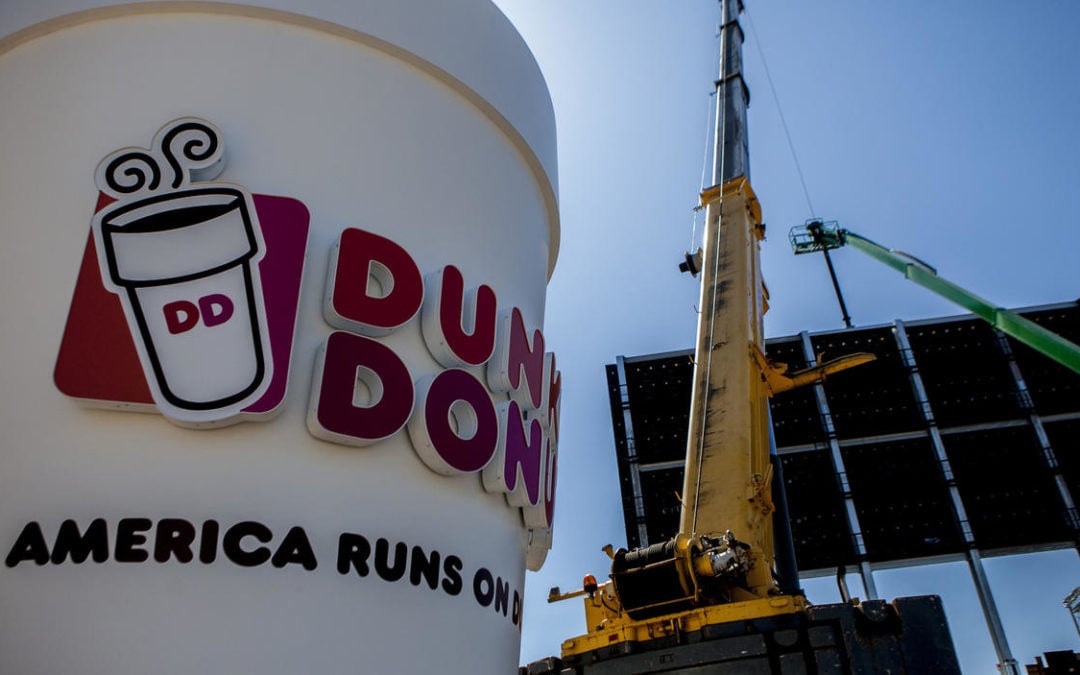 Giant Dunkin’ Donuts Cup Raised At Yard Goats Stadium
