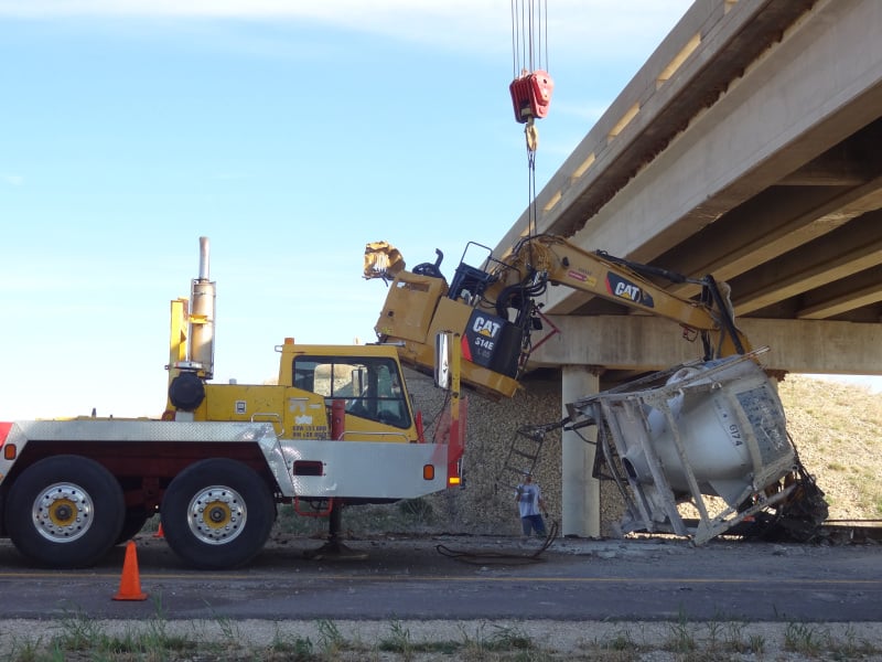 Bridge damaged by CAT 314E excavator on trailer in Reno County, Kansas
