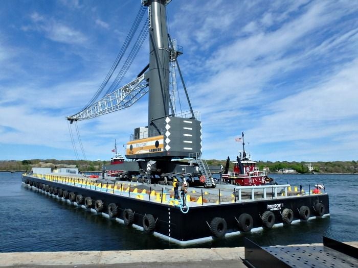 440-ton barge mounted Liebherr LHM 550 harbor crane delivered to ProvPort