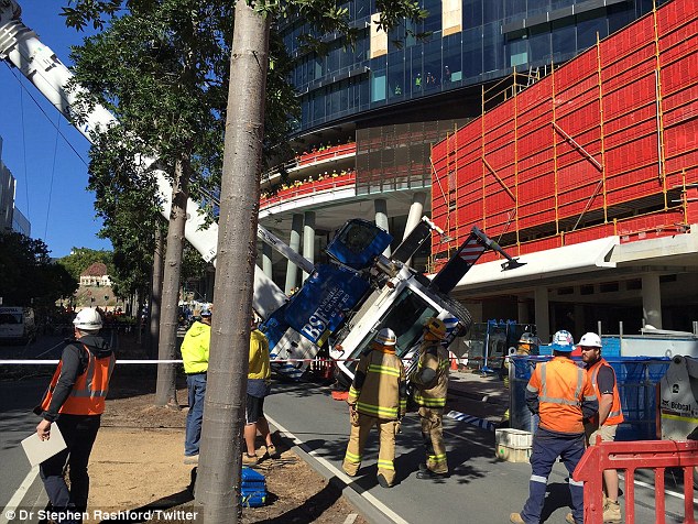 100-ton Terex-Demag Crane has tipped over in Brisbane, Australia.