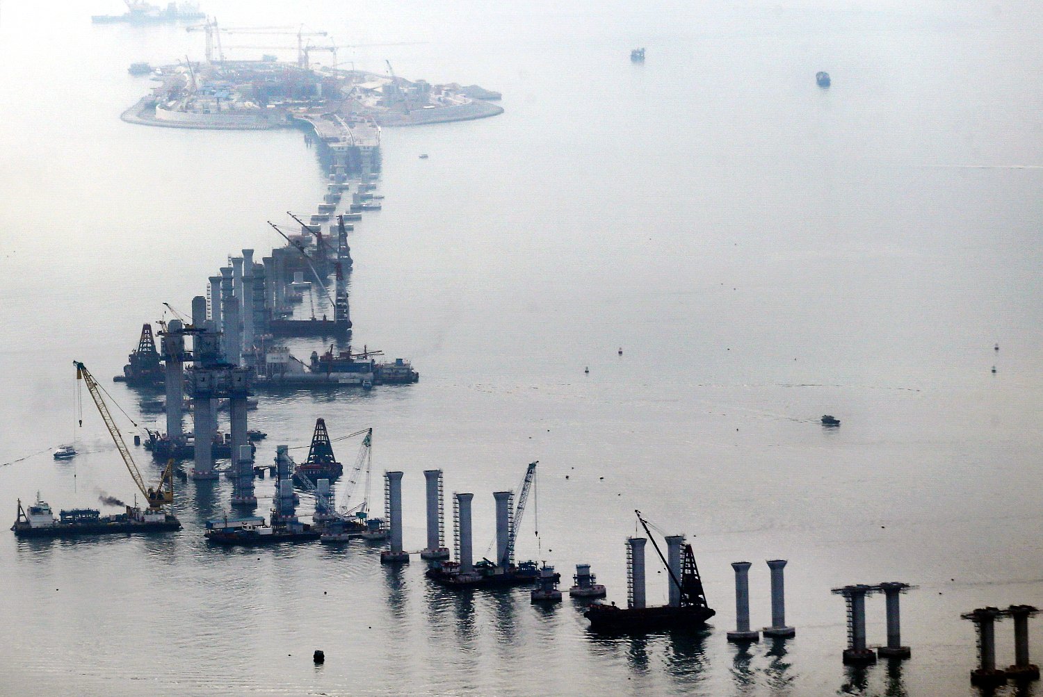 The under construction Hong KongZhuhaiMacau Bridge viewing from Lantau Island. 05NOV15