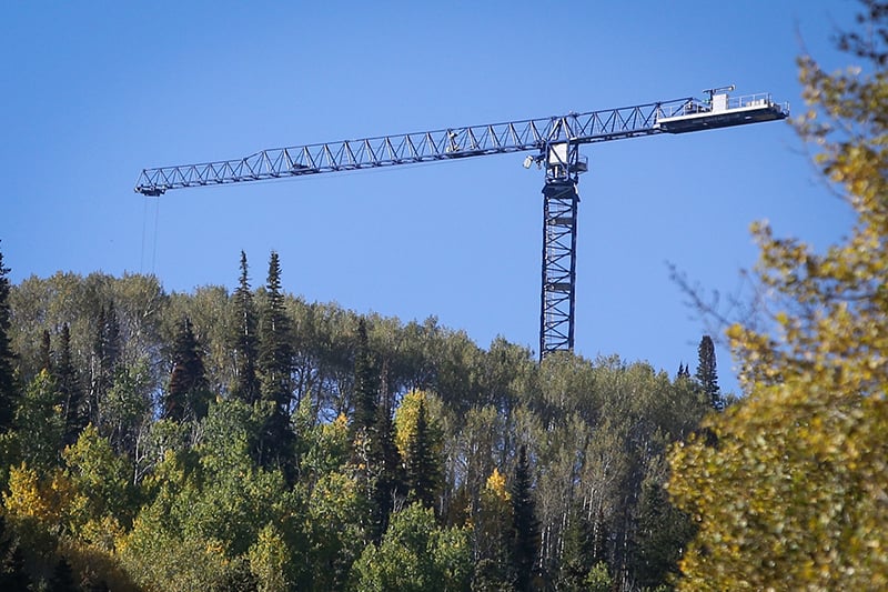 A Flat Top Tower Crane is erected in Deer Valley, UT
