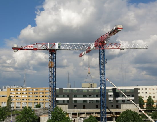 Linden Comansa tower cranes used for the construction of the Kista tower, Stockholm’s tallest residential building