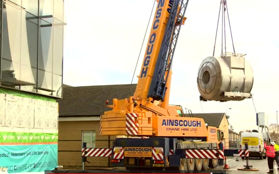 Ainscough Crane Hire maneuvers £10m MRI scanner with Liebherr LTM 1100/2 AT crane