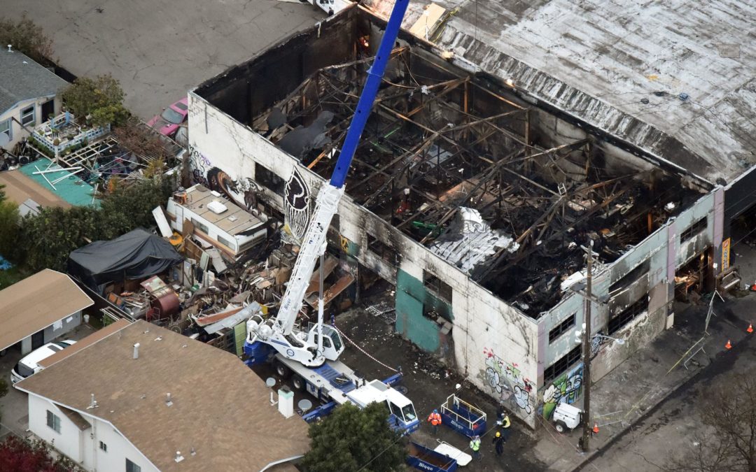 Bigge Crane onsite assisting with the tragic Oakland Warehouse Fire
