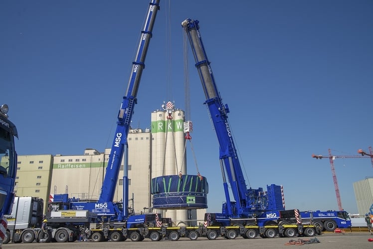 200-ton Tunnel Boring Machine Lifted with 500 and 700-ton Demag All Terrain Cranes