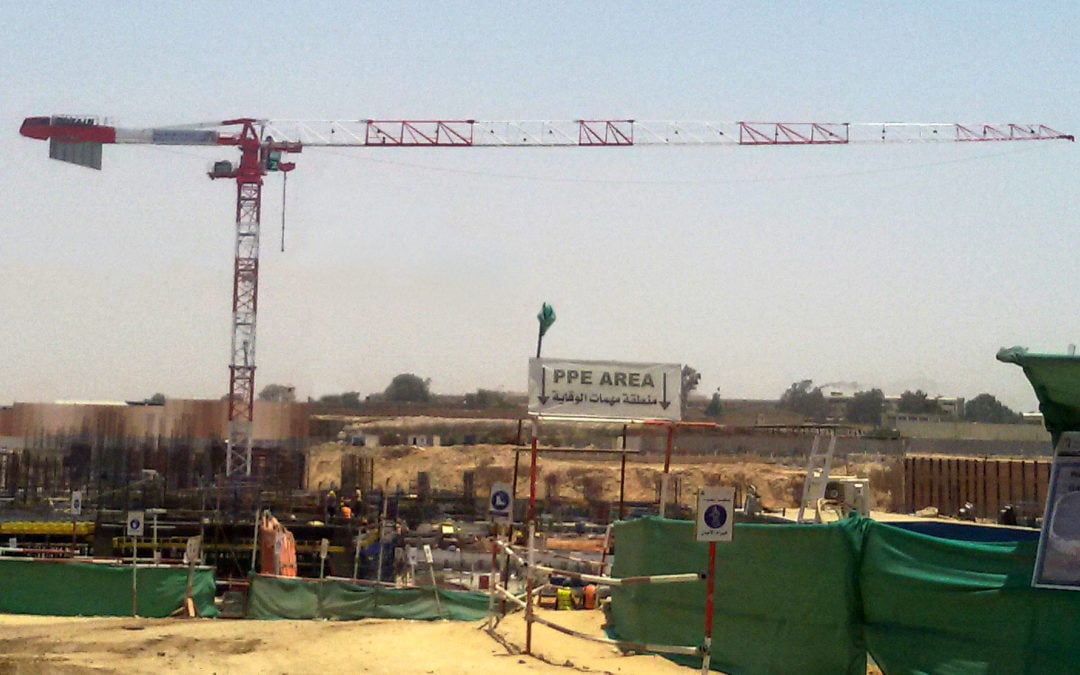 First Potain MDT 389 flat top tower cranes arrive in the Middle East.