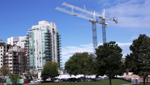 Terex SK 415 & SK 315 hammerhead tower cranes rise above beautiful Lake Ontario