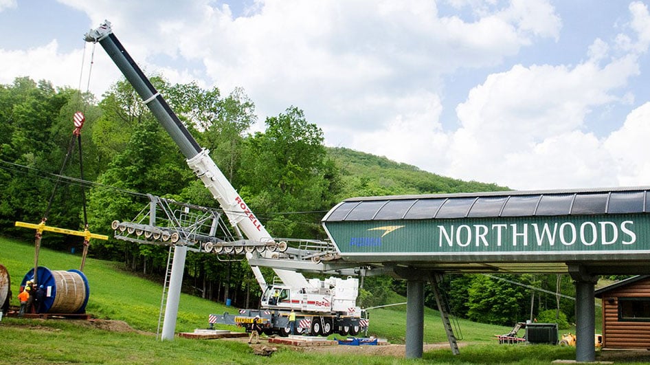 A Tadano ATF 400G-6 crane was working on Gore Mountain in Upstate NY to replace gondola cable