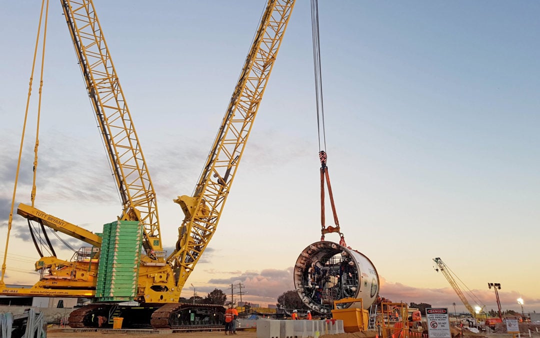 Tutt Bryant’s Manitowoc MLC650 crawler crane assembles tunnel boring machines on a Australian infrastructure project