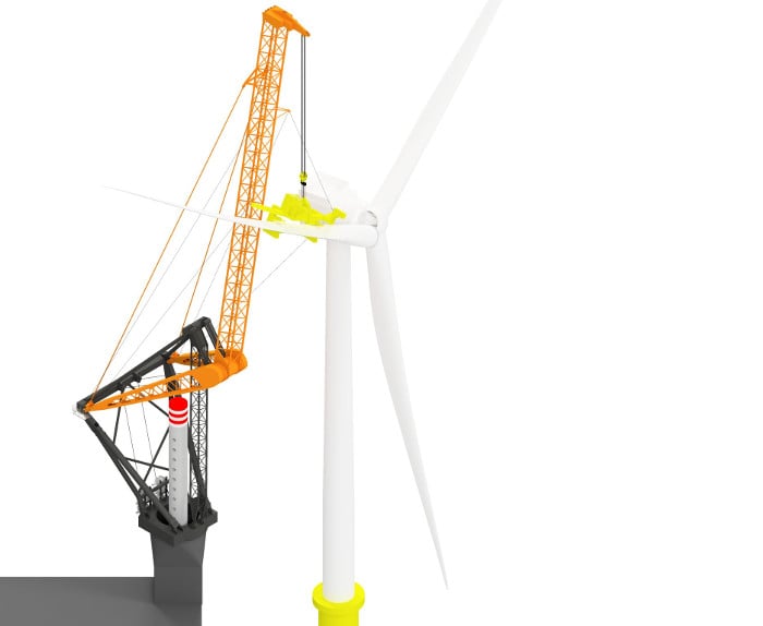 Tetrahedron to build crane prototype for wind tower erection